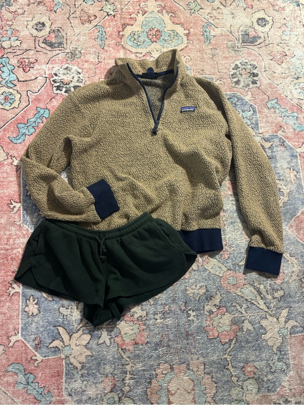 Patagonia Tan Sherpa Half-Zip Pullover with Navy Accents